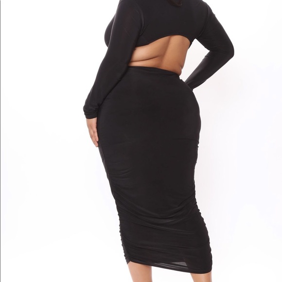Fashion Nova Curve Plus Size Black Midi Dress Cutout Dress - Picture 7 of 7